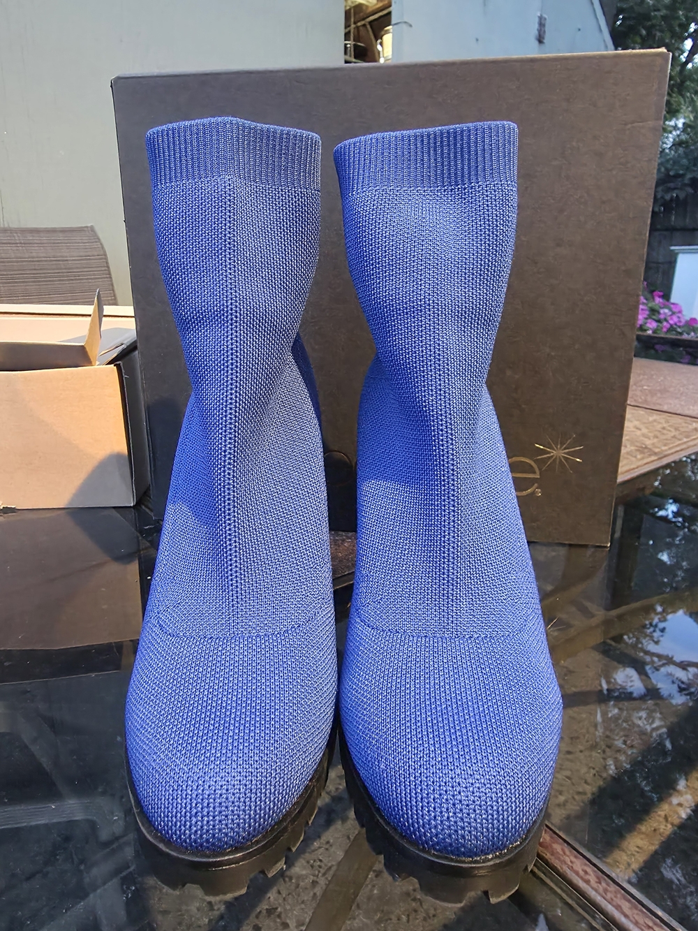Shoe Dazzle Royal Blue Knit Sock Ankle Booties